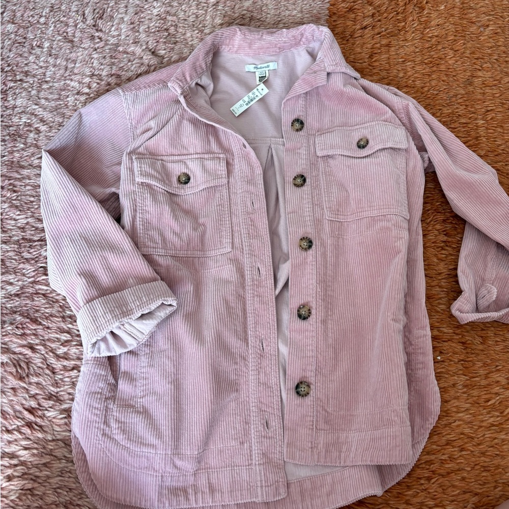 Madewell NWT solid soft pink corduroy button up fits XS-S